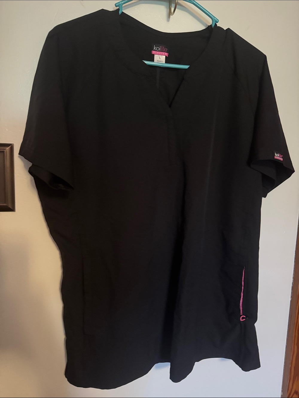 Women’s Koi Black Scrub Top with Pink Accent